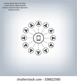 Global communication concept with flat icons. Vector illustration