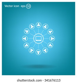 Global communication concept with flat icons. Vector illustration