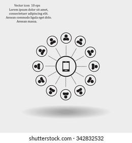 Global communication concept with flat icons. Vector illustration
