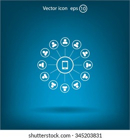 Global communication concept with flat icons. Vector illustration