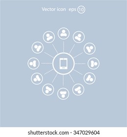 Global communication concept with flat icons. Vector illustration