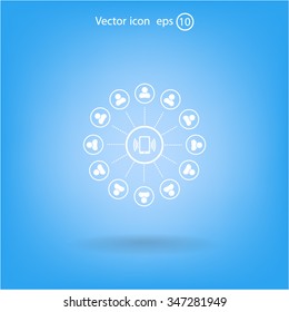 Global communication concept with flat icons. Vector illustration