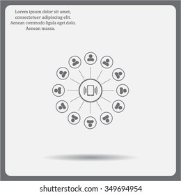 Global communication concept with flat icons. Vector illustration