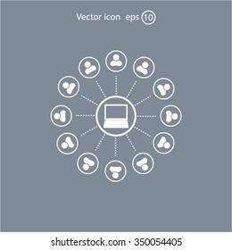 Global communication concept with flat icons. Vector illustration