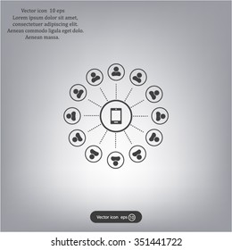 Global communication concept with flat icons. Vector illustration