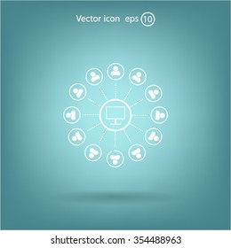 Global communication concept with flat icons. Vector illustration