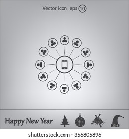 Global communication concept with flat icons. Vector illustration