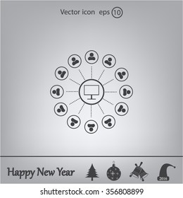 Global communication concept with flat icons. Vector illustration