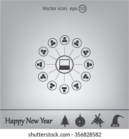 Global communication concept with flat icons. Vector illustration