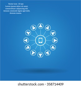 Global communication concept with flat icons. Vector illustration