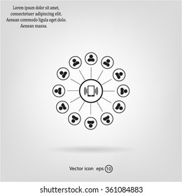 Global communication concept with flat icons. Vector illustration