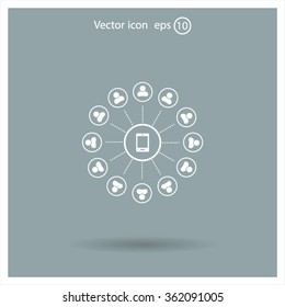 Global communication concept with flat icons. Vector illustration