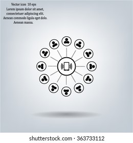 Global communication concept with flat icons. Vector illustration