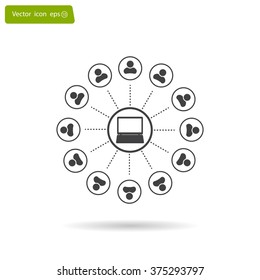 Global communication concept with flat icons. Vector illustration