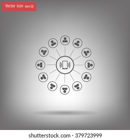 Global communication concept with flat icons. Vector illustration