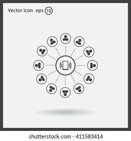 Global communication concept with flat icons. Vector illustration