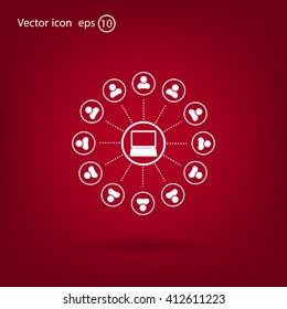 Global communication concept with flat icons. Vector illustration