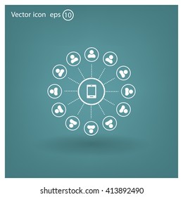 Global communication concept with flat icons. Vector illustration