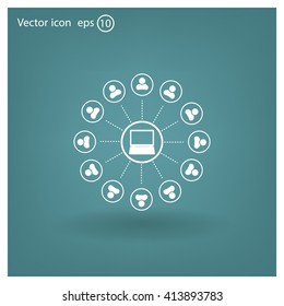 Global communication concept with flat icons. Vector illustration