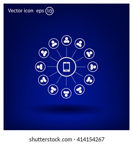 Global communication concept with flat icons. Vector illustration