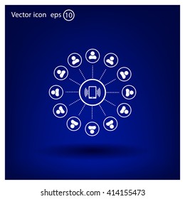 Global communication concept with flat icons. Vector illustration