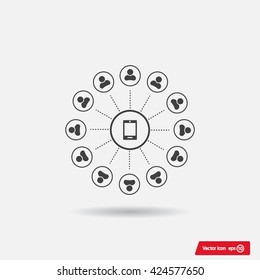 Global communication concept with flat icons. Vector illustration