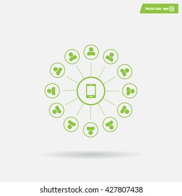 Global communication concept with flat icons. Vector illustration