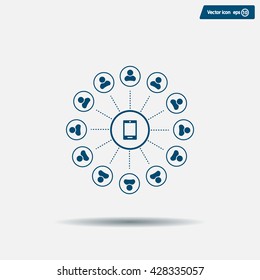 Global communication concept with flat icons. Vector illustration