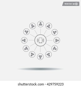 Global communication concept with flat icons. Vector illustration