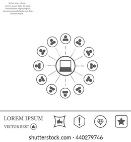 Global communication concept with flat icons. Vector illustration