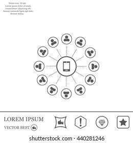 Global communication concept with flat icons. Vector illustration