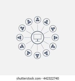 Global communication concept with flat icons. Vector illustration