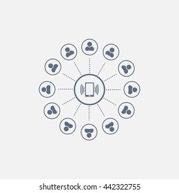 Global communication concept with flat icons. Vector illustration