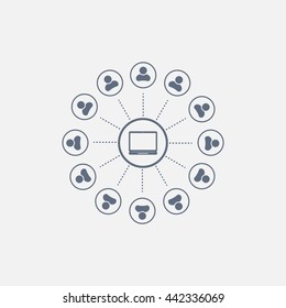 Global communication concept with flat icons. Vector illustration