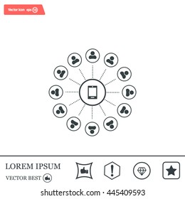 Global communication concept with flat icons. Vector illustration