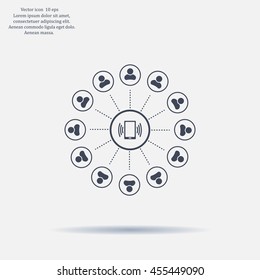 Global communication concept with flat icons. Vector illustration