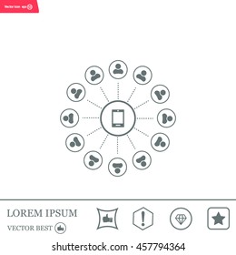 Global communication concept with flat icons. Vector illustration