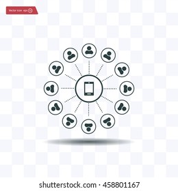 Global communication concept with flat icons. Vector illustration