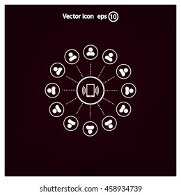 Global communication concept with flat icons. Vector illustration