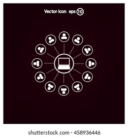 Global communication concept with flat icons. Vector illustration