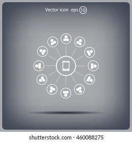 Global communication concept with flat icons. Vector illustration