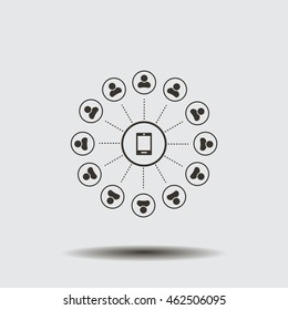 Global communication concept with flat icons. Vector illustration