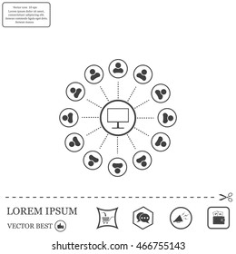 Global communication concept with flat icons. Vector illustration