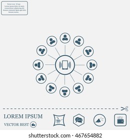 Global communication concept with flat icons. Vector illustration
