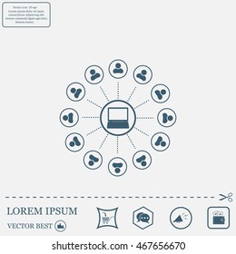 Global communication concept with flat icons. Vector illustration