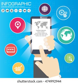 Global communication concept with flat icons. Vector illustration