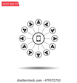 Global communication concept with flat icons. Vector illustration