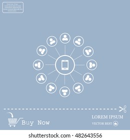 Global communication concept with flat icons. Vector illustration