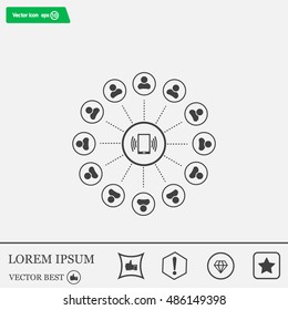 Global communication concept with flat icons. Vector illustration