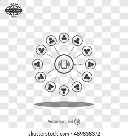Global communication concept with flat icons. Vector illustration